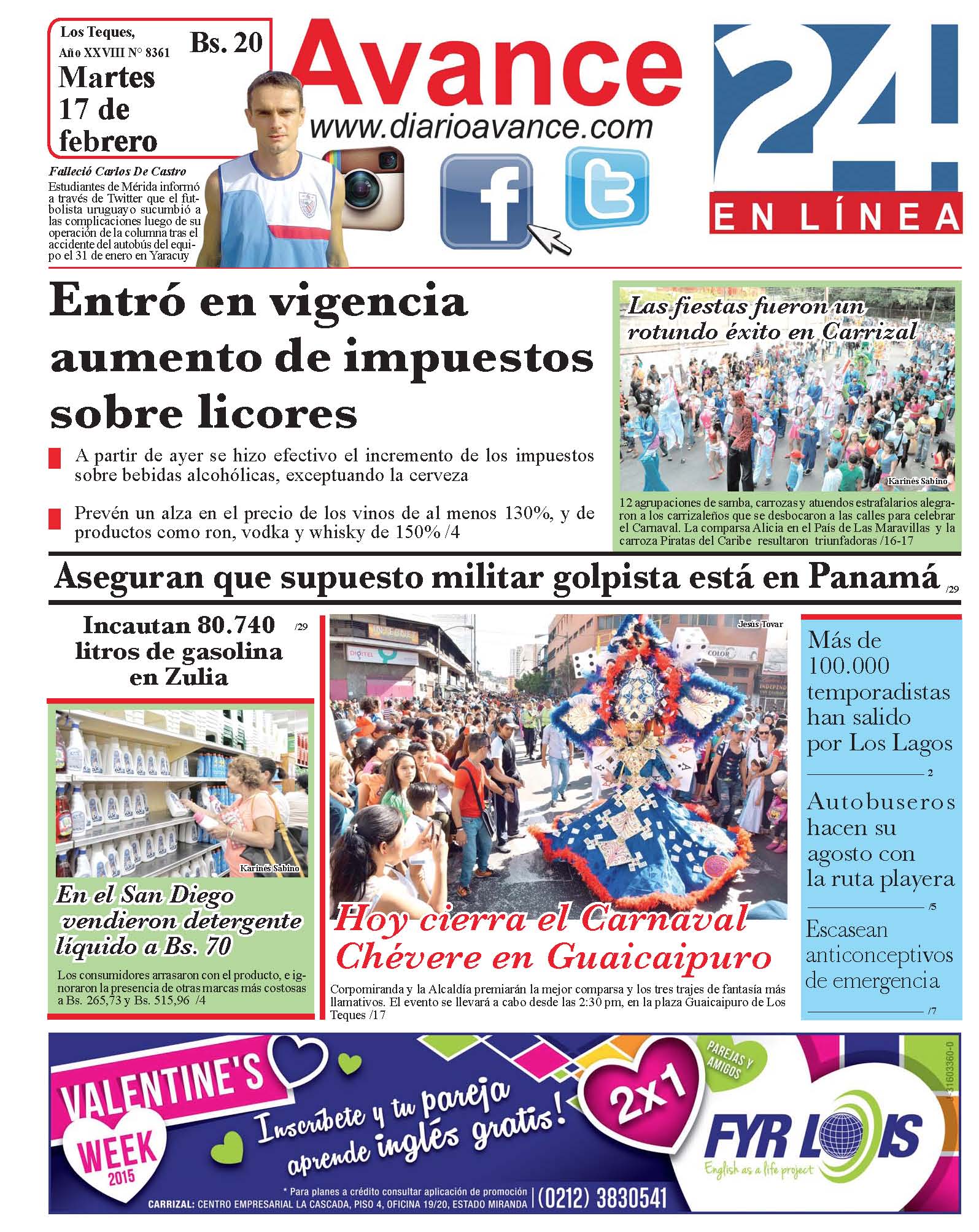 Portada martes 17 de febrero de 2015