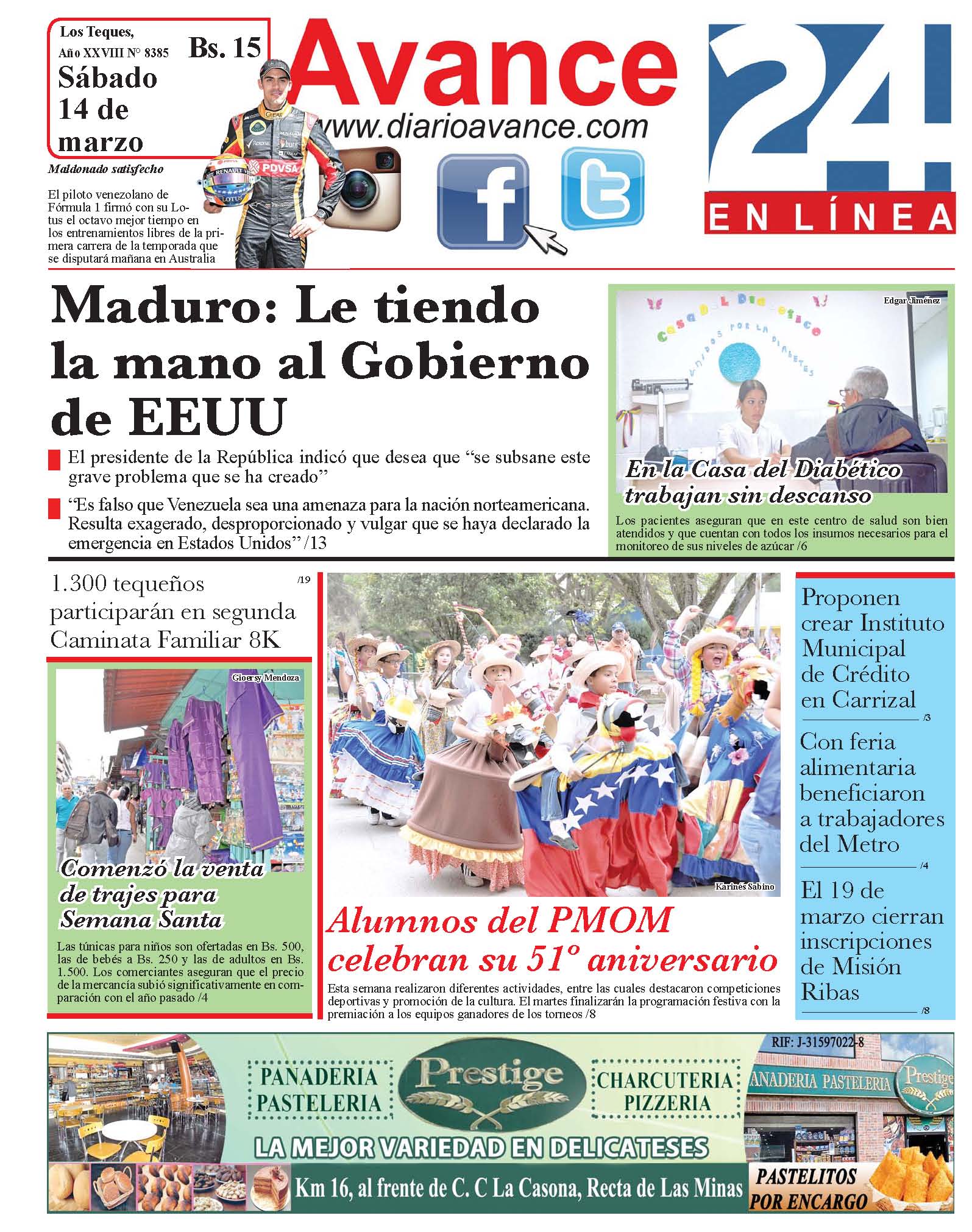 Portada sábado 14 de marzo de 2015