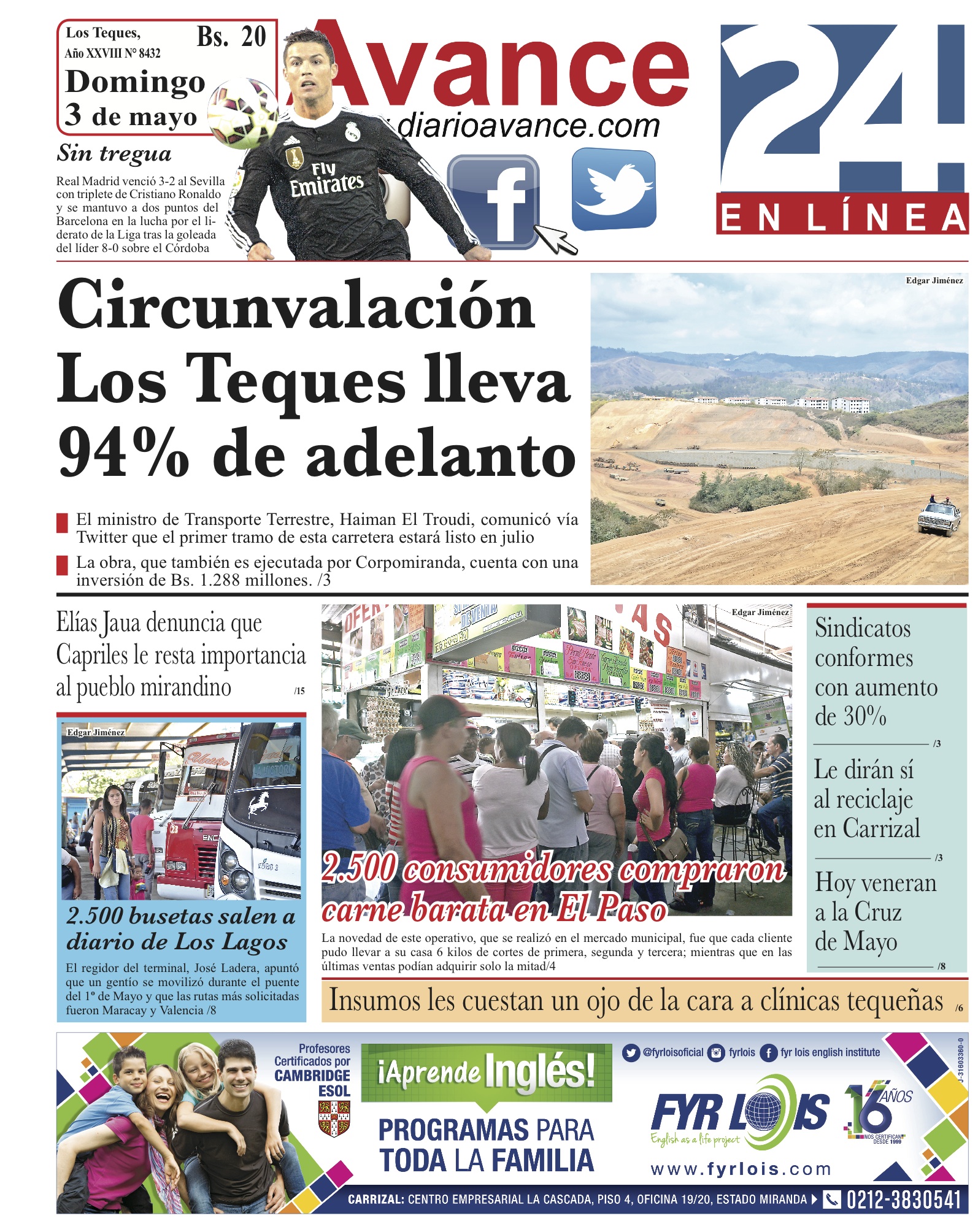 Portada domingo 3 de Mayo del 2015