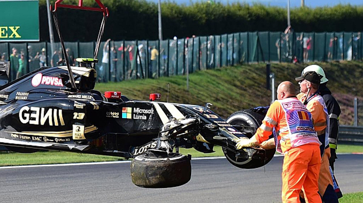 Maldonado sufrió un accidente en entrenamientos del Gran Premio de Bélgica