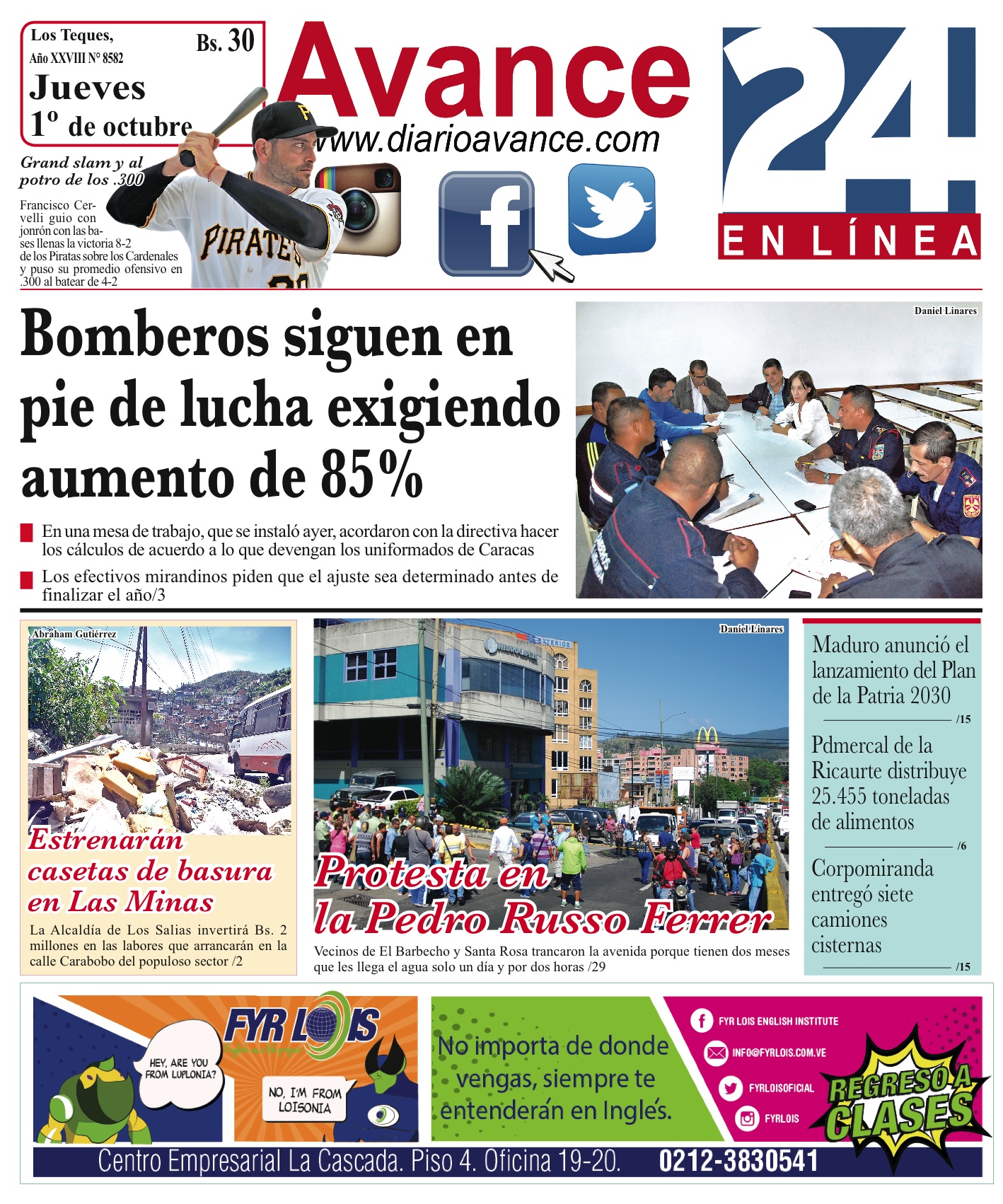 Portada jueves 01 de octubre de 2015