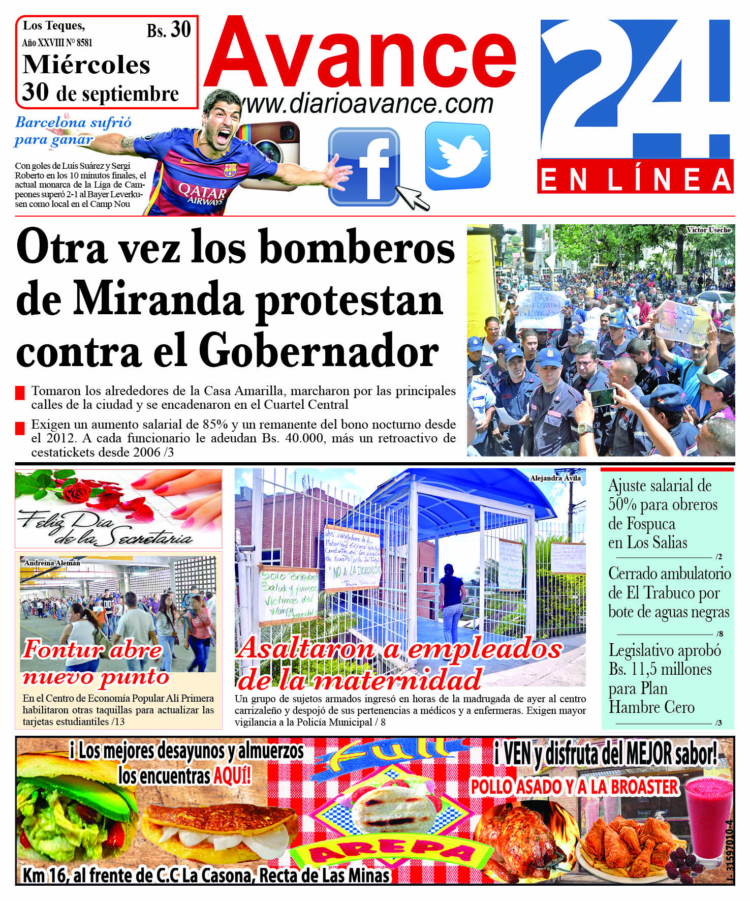 Portada miércoles 30 de septiembre de 2015