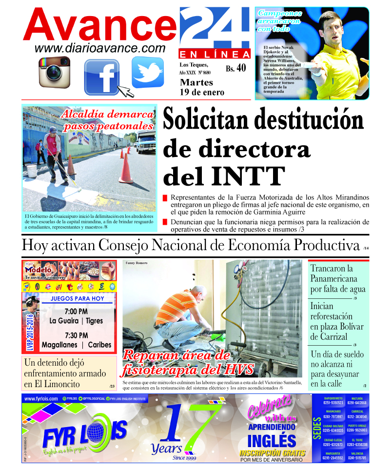 Portada martes 19 de enero de 2016