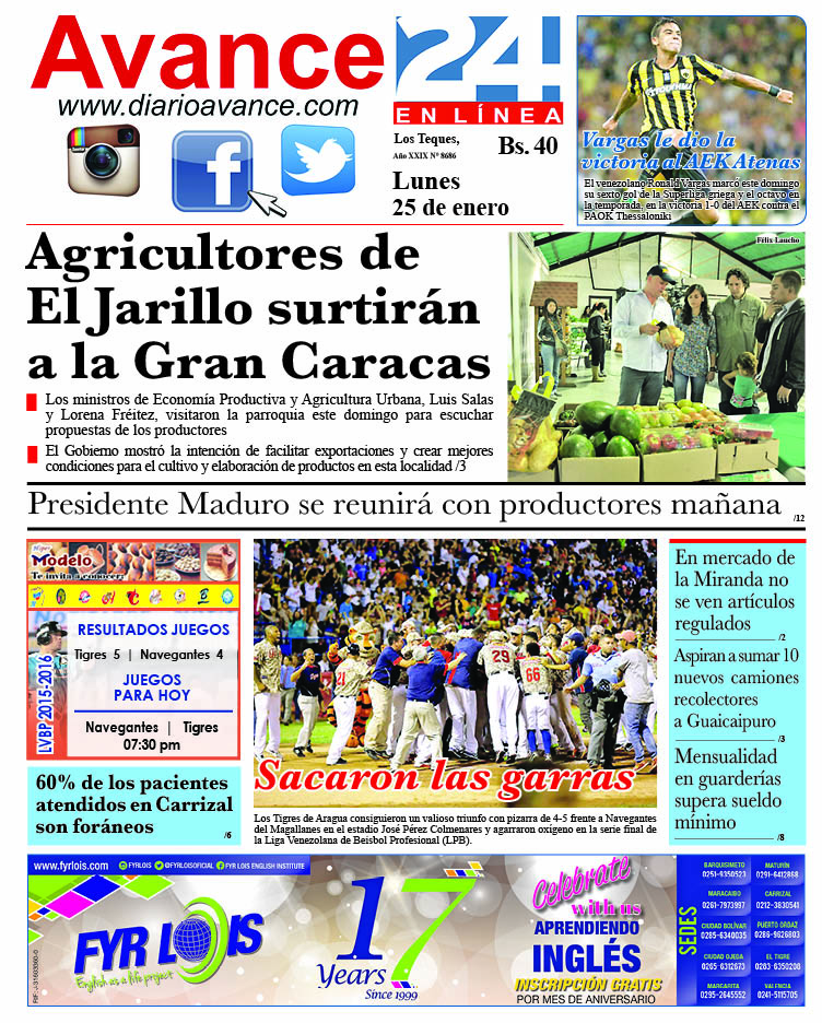 Portada lunes 25 de enero de 2016