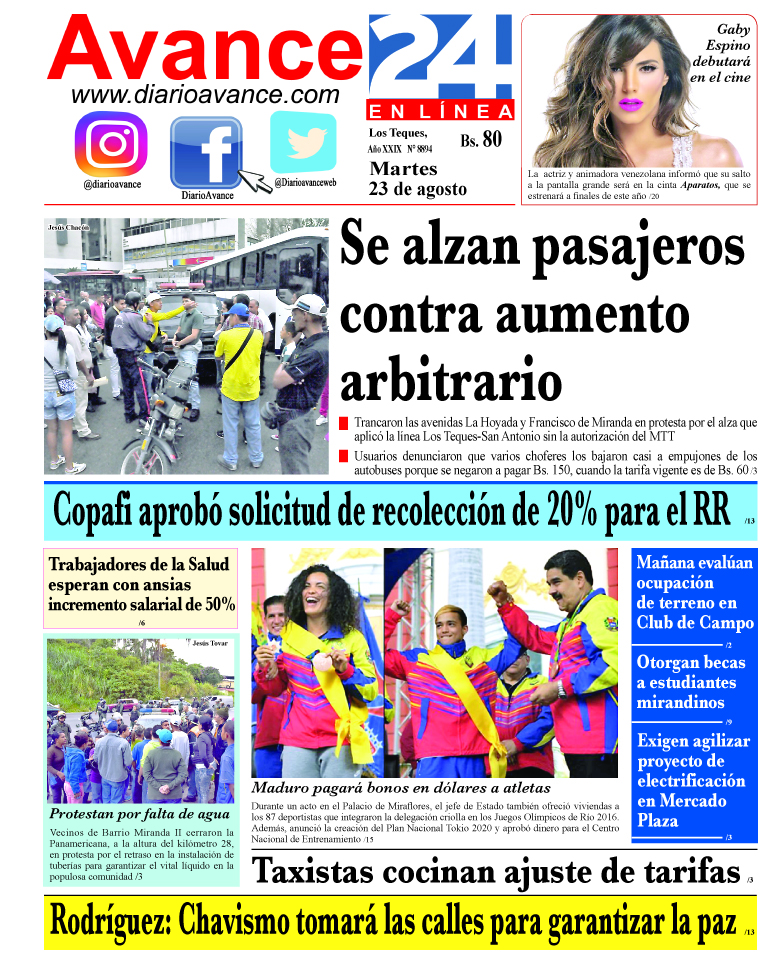 Portada martes 23 de agosto de 2016