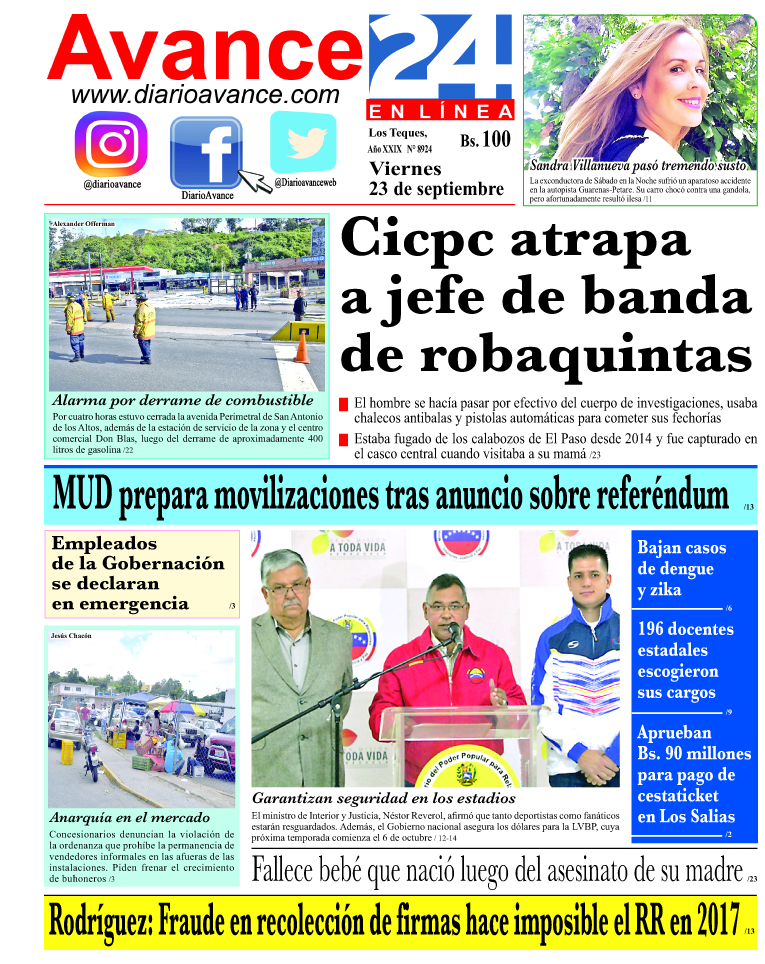 Portada viernes 23 de septiembre de 2016