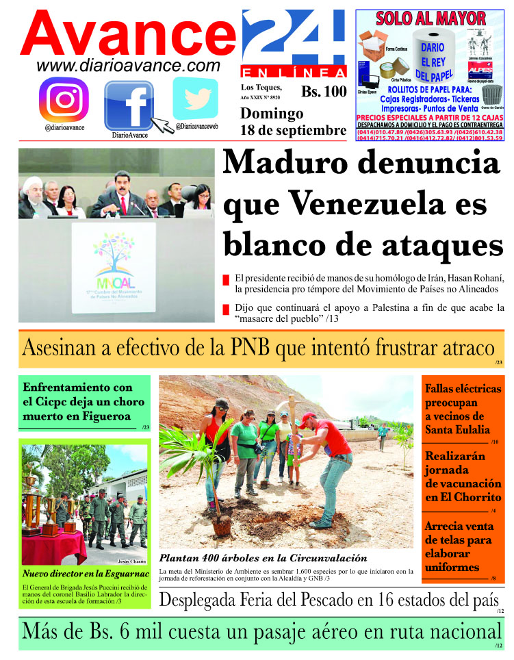 Portada domingo 18 de septiembre de 2016