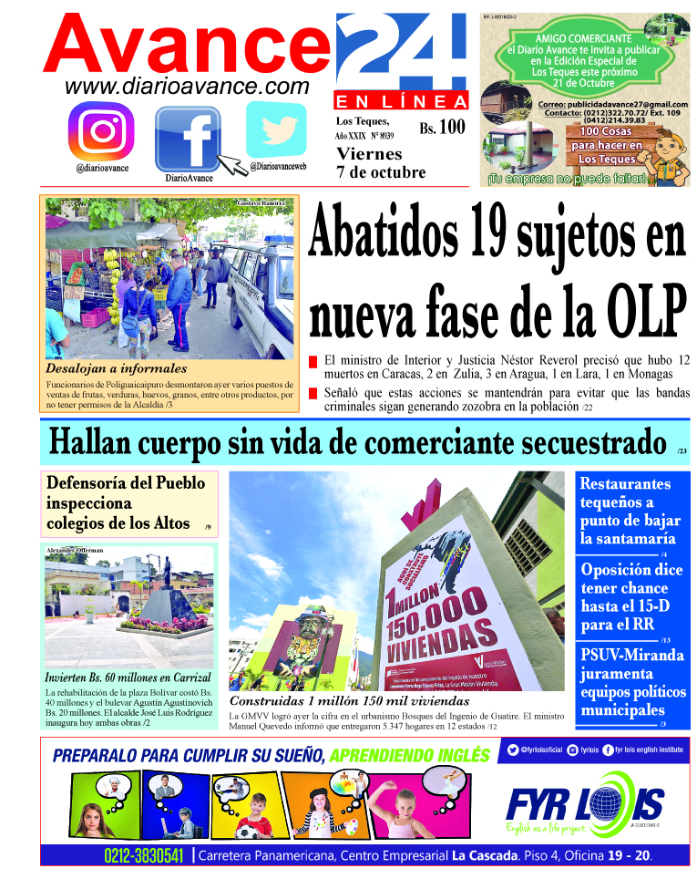 Portada viernes 07 de octubre de 2016