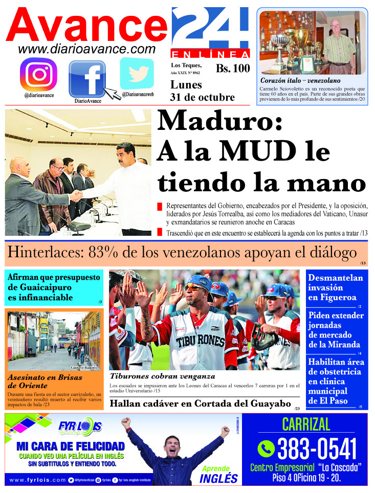 Portada lunes 31 de octubre de 2016