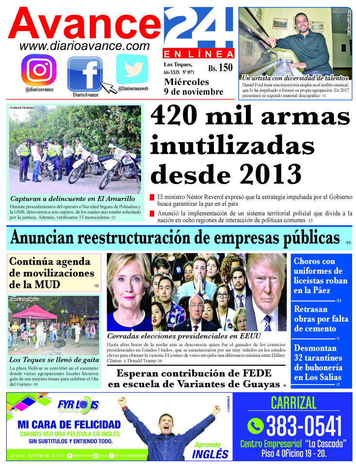 Portada miércoles 09 de noviembre de 2016