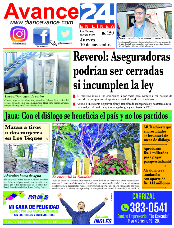 Portada jueves 10 de noviembre de 2016