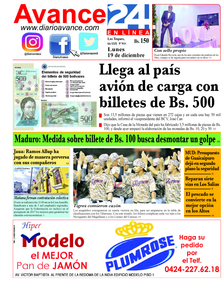 Portada Lunes 19 de diciembre de 2016