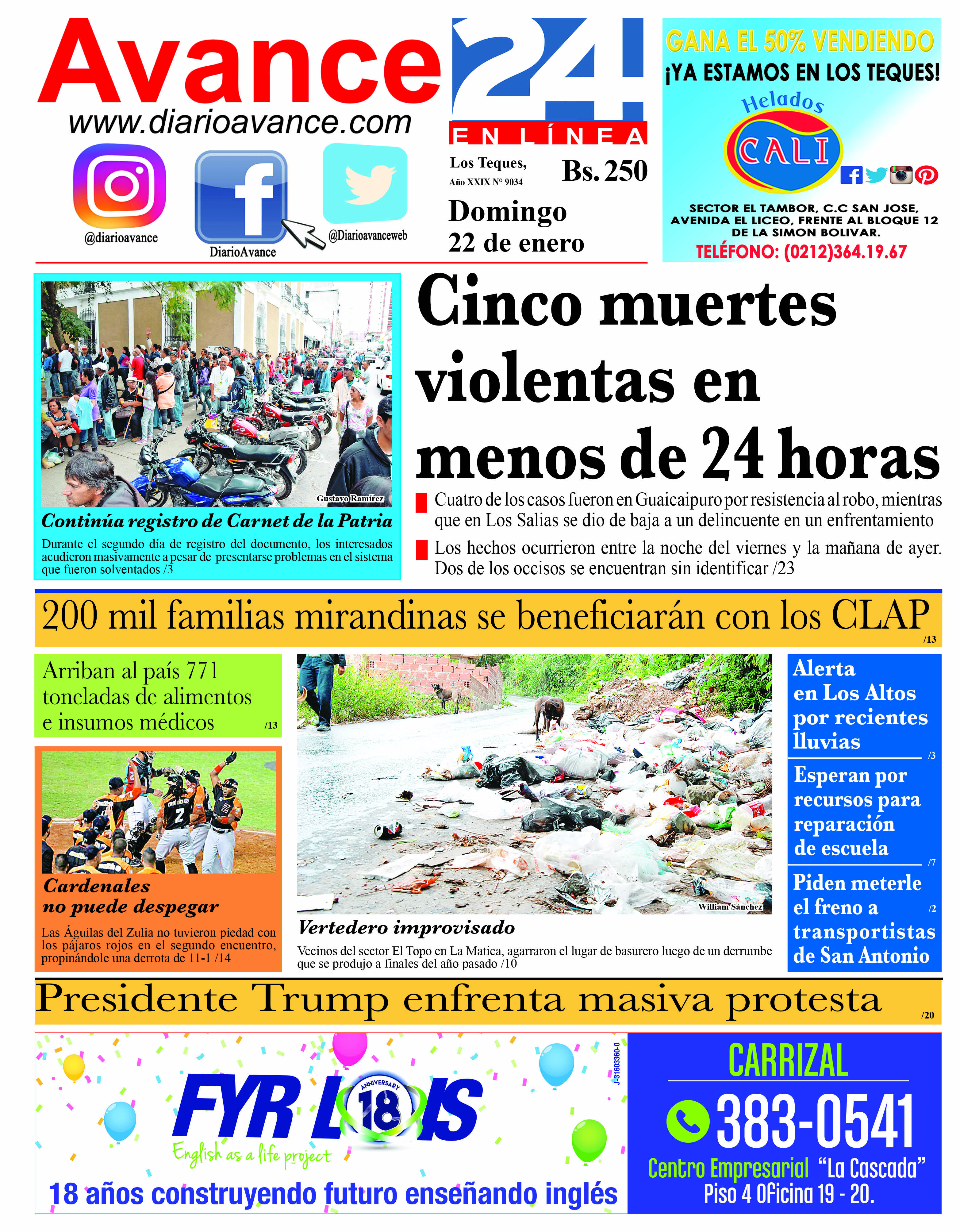 Portada domingo 22 de enero de 2017