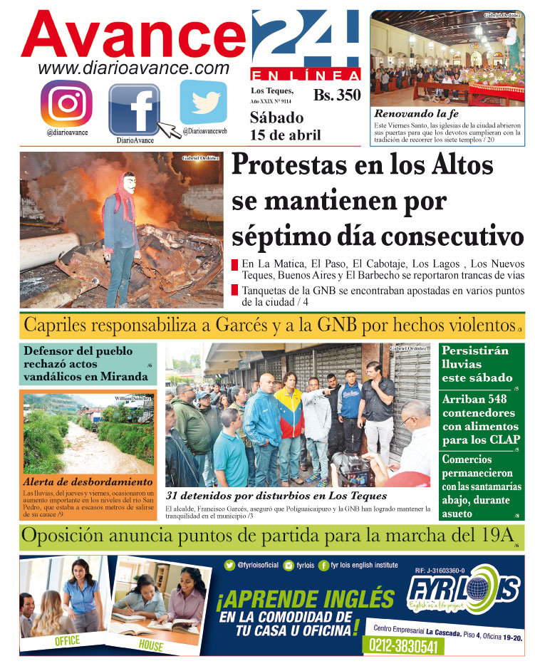 Portada sábado 15 de Abril de 2017