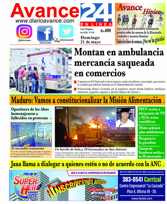 Portada domingo  21 de Mayo de 2017