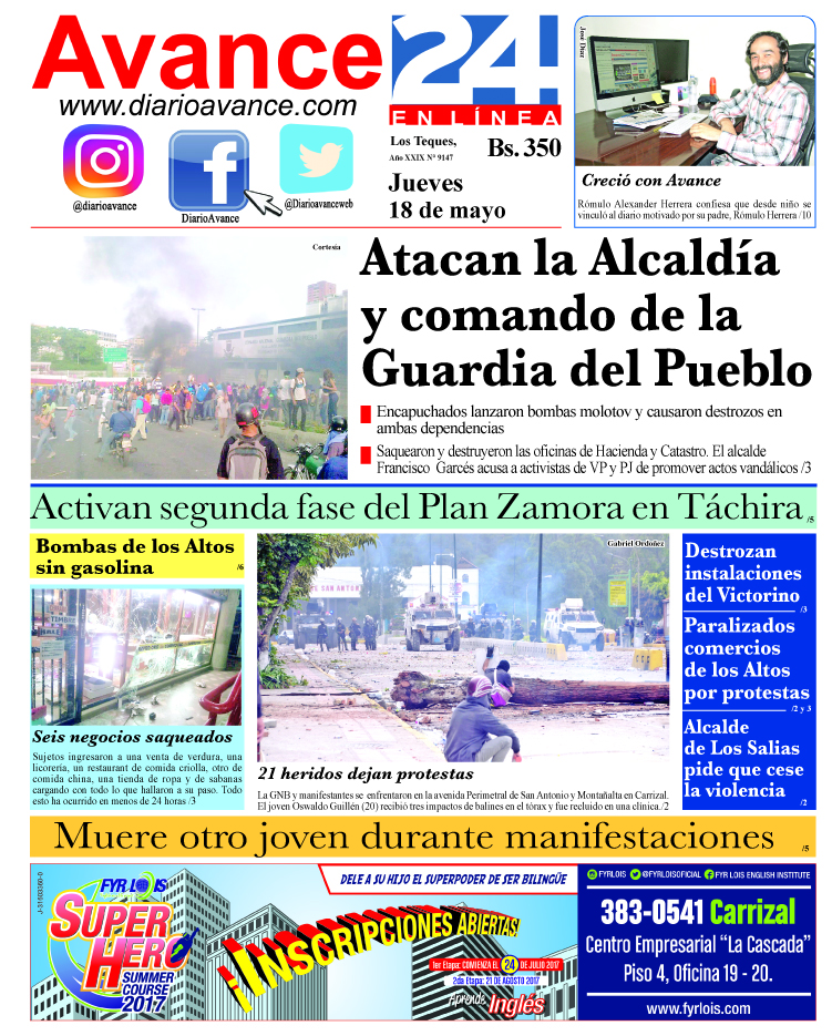 Portada  jueves 18 mayo 2017