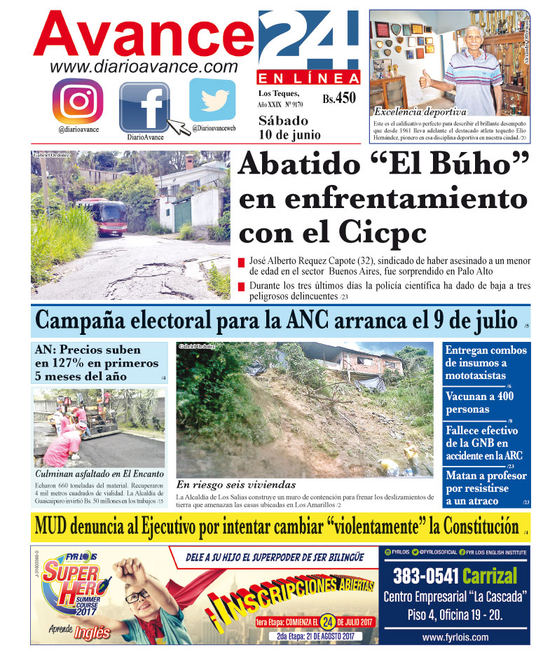 Portada sábado 10 de Junio de 2017
