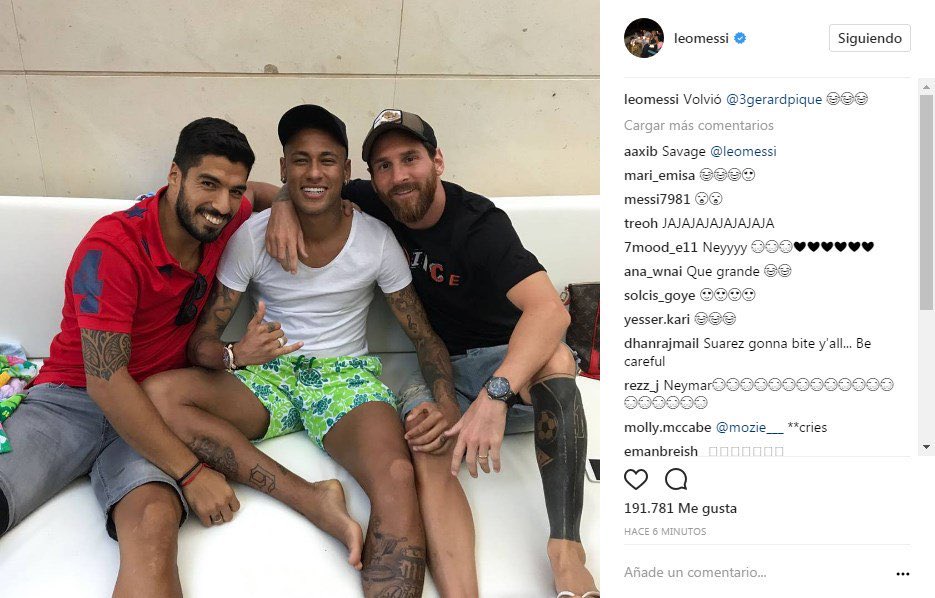 Messi irónico con Neymar y Suárez: “volvió”