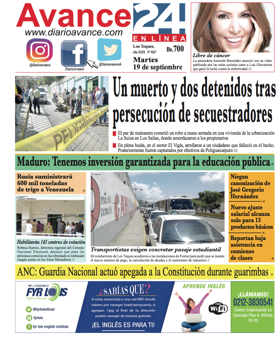Portada, martes 19 de septiembre de 2017