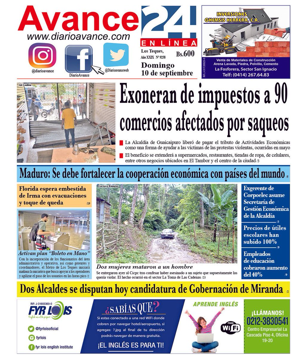 Portada domingo 10 de septiembre de 2017
