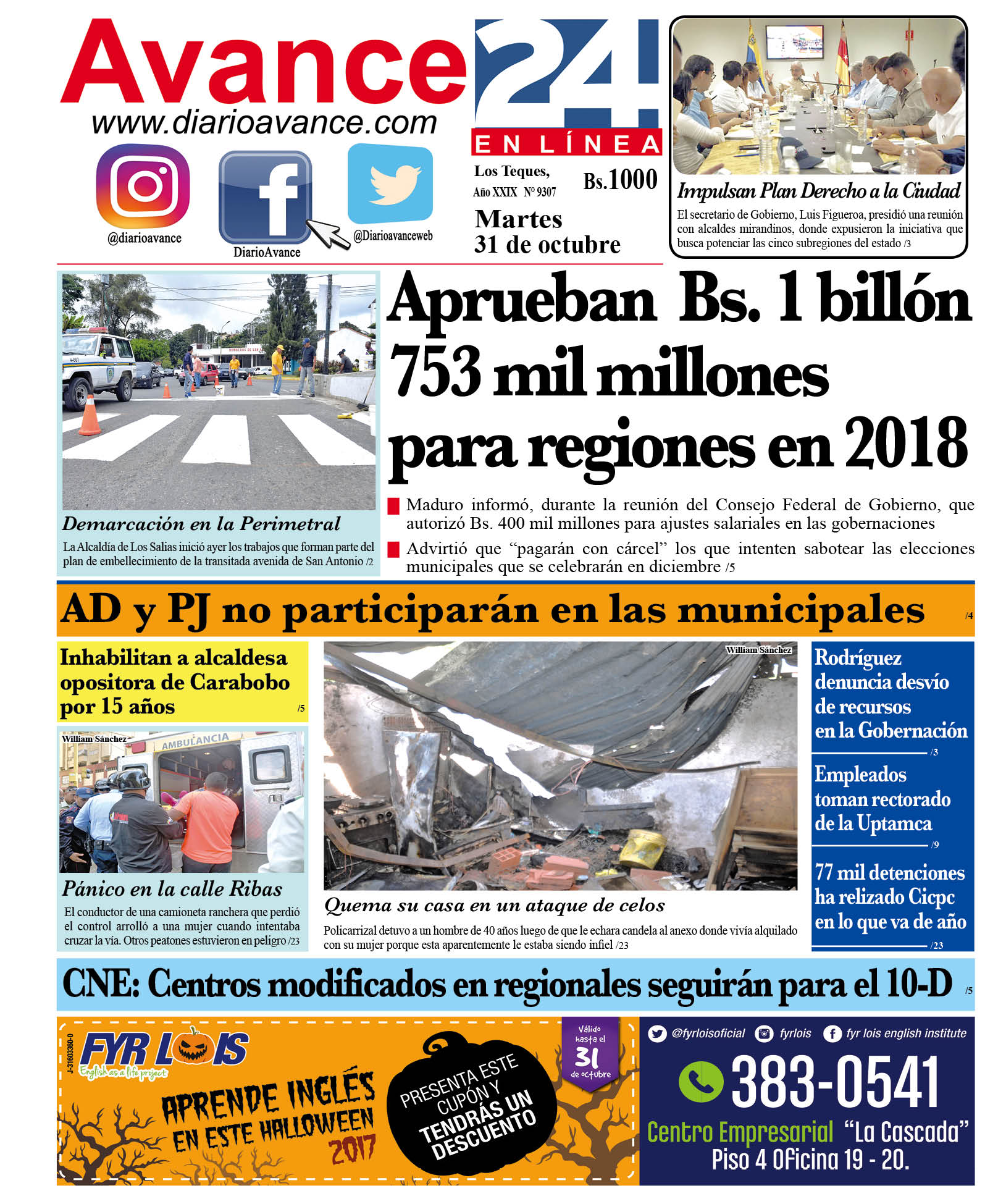 Portada martes 31 de octubre de 2017