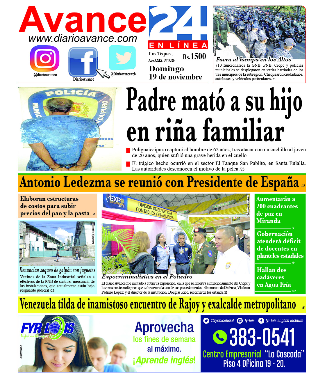 Portada domingo 19 de noviembre de 2017