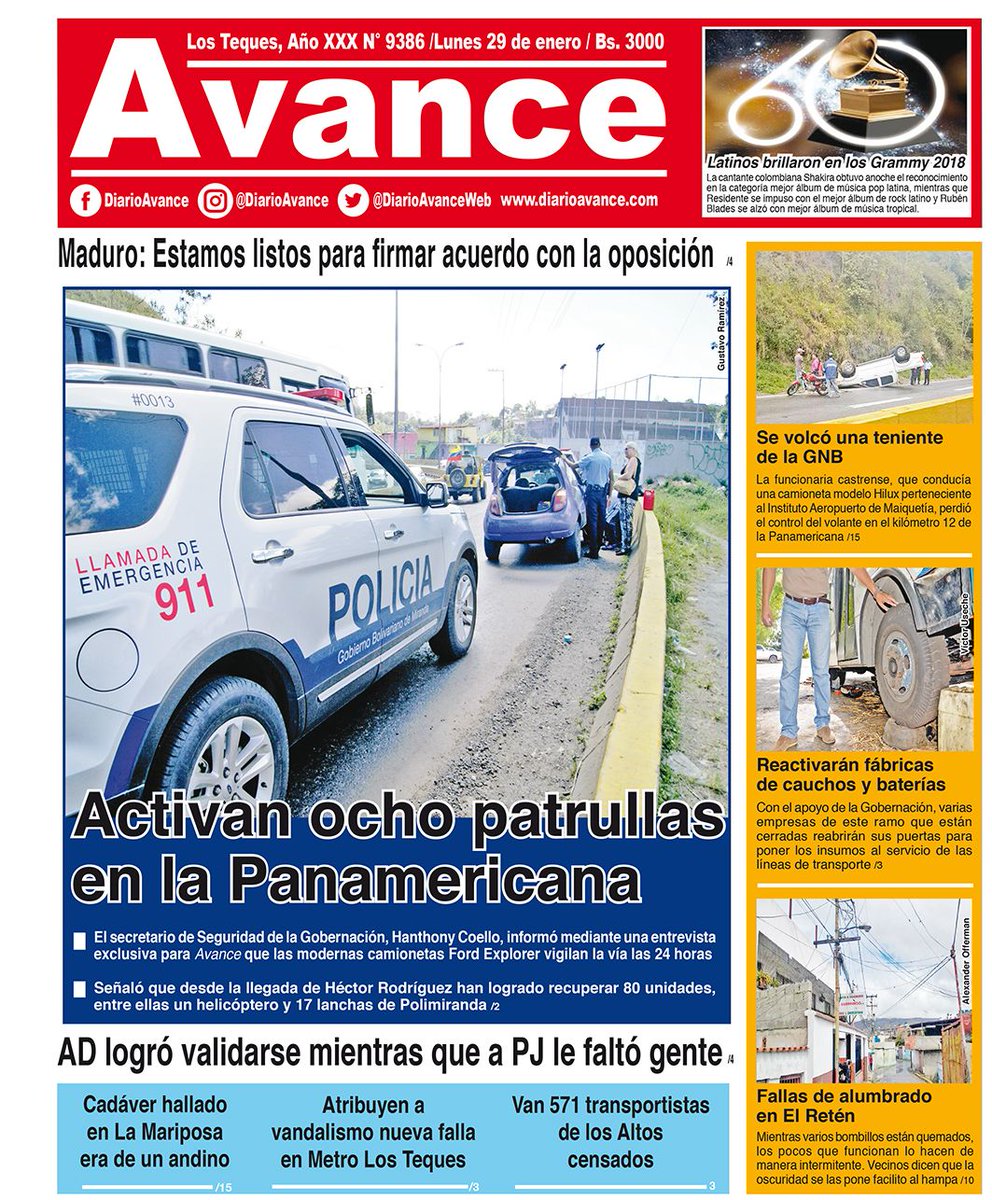 Portada lunes 29 de enero de 2018