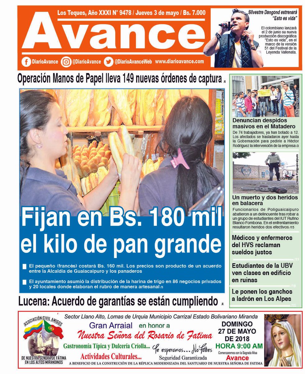 Portada jueves 3 de mayo de 2018