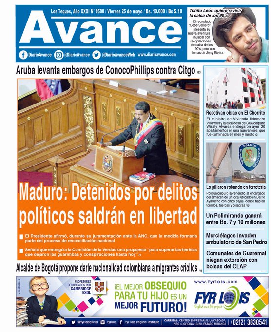 Portada viernes 25 de mayo 2018