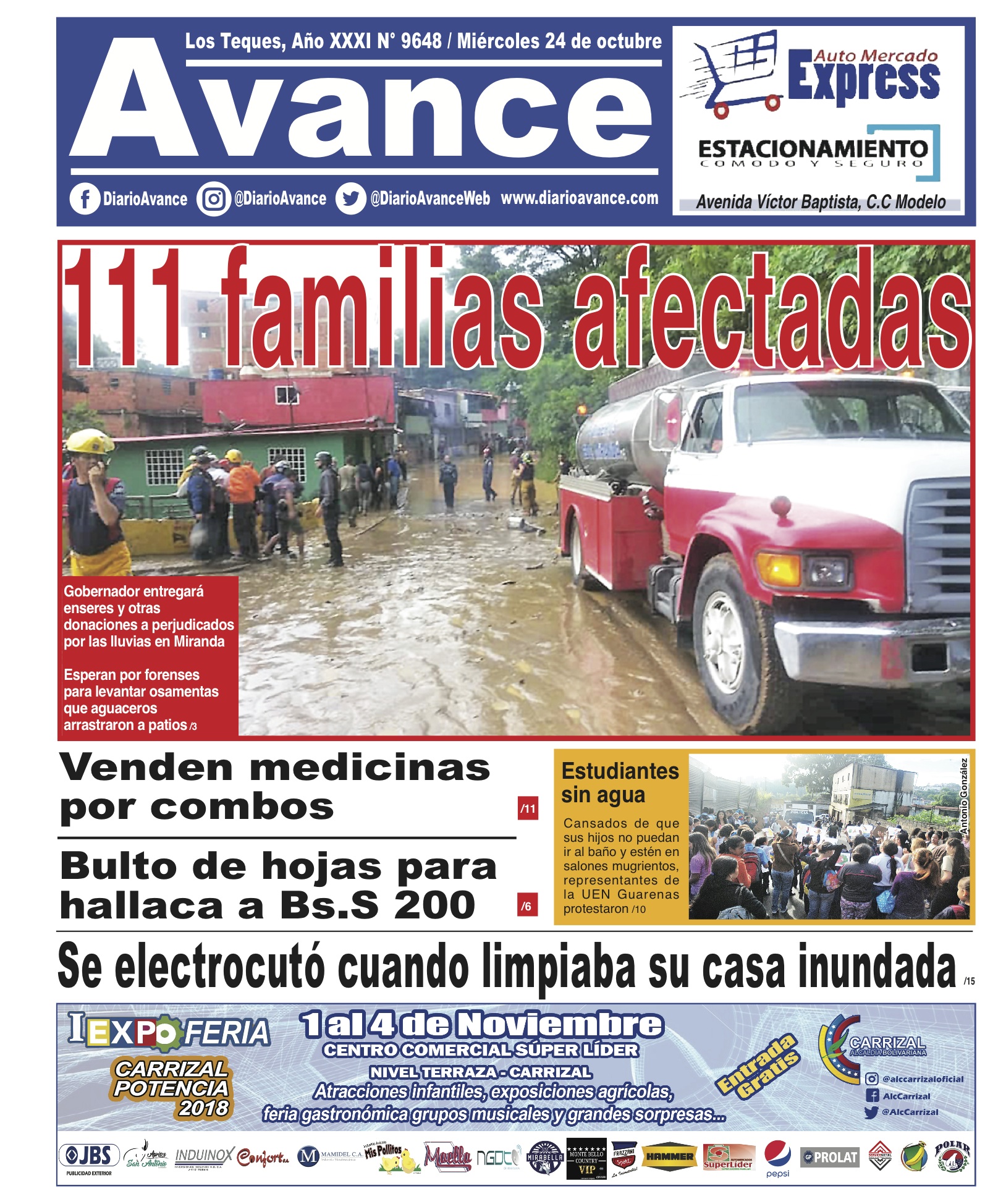 Portada miércoles 24 de octubre de 2018