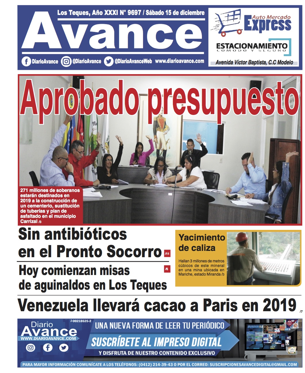 Portada, sábado 15 de diciembre de 2018