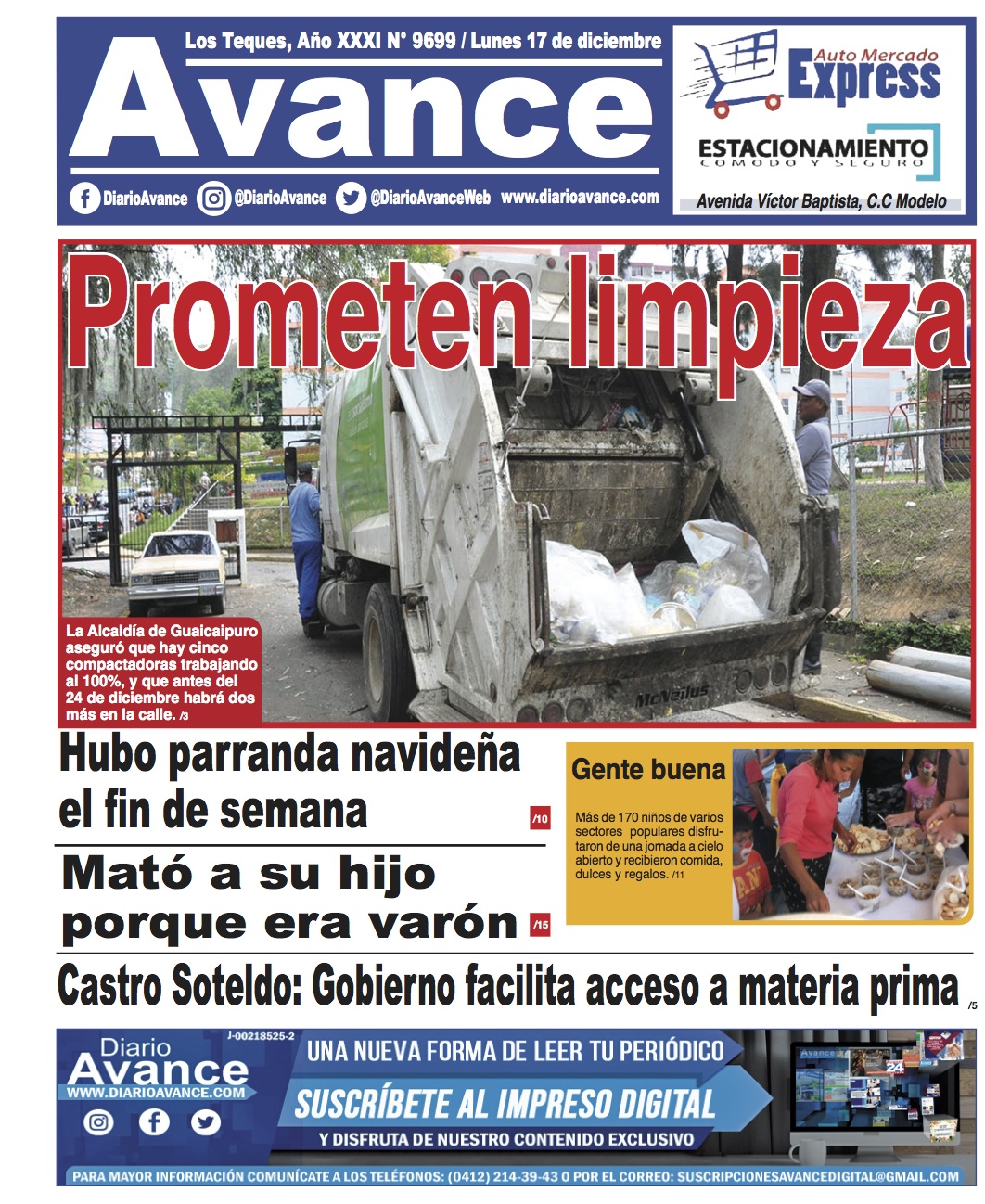 Portada, lunes 17 de diciembre de 2018