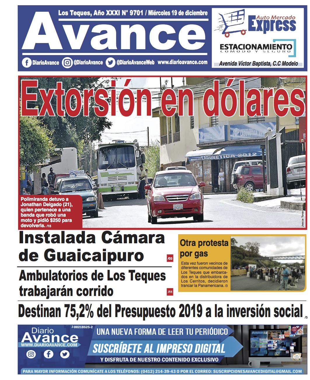 Portada, miércoles 19 de diciembre de 2018