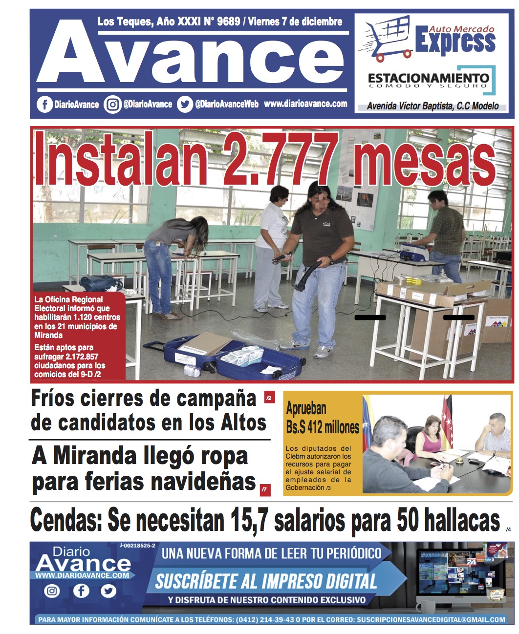 Portada viernes 7 de diciembre de 2018