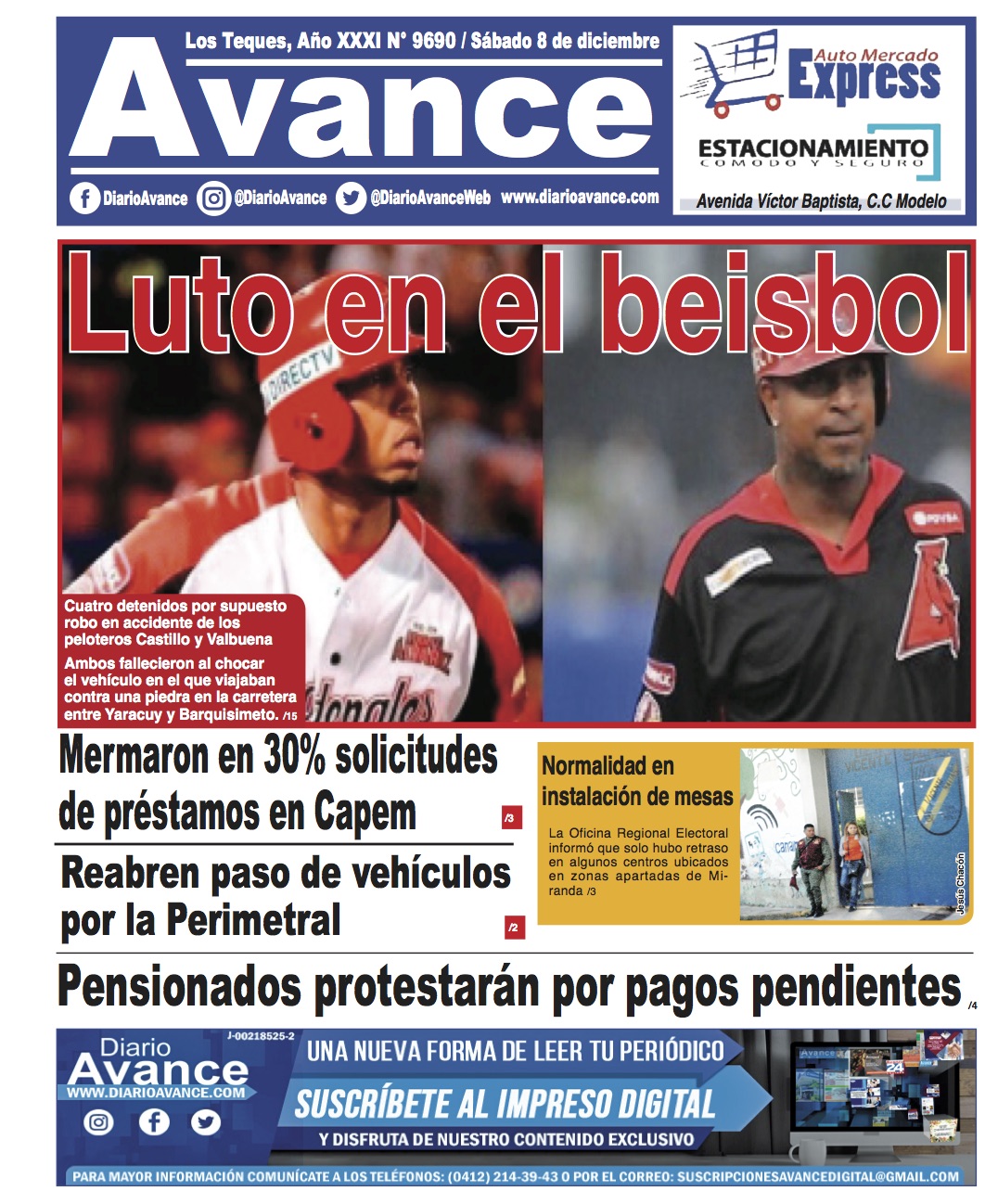 Portada sábado 8 de diciembre de 2018