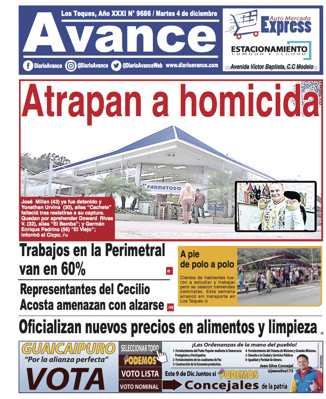 Portada martes 4 de diciembre de 2018