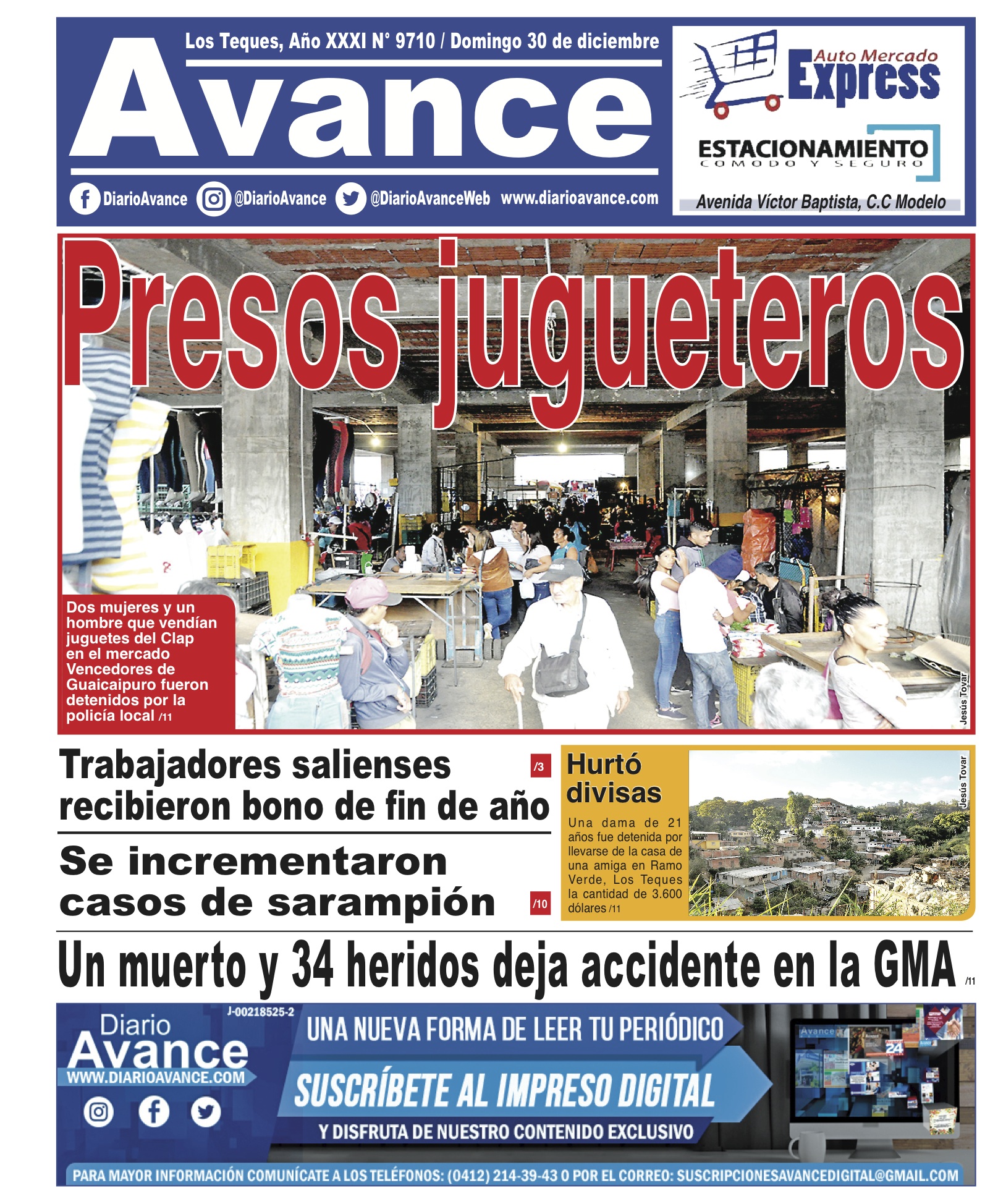 Portada, domingo 30 de diciembre de 2018