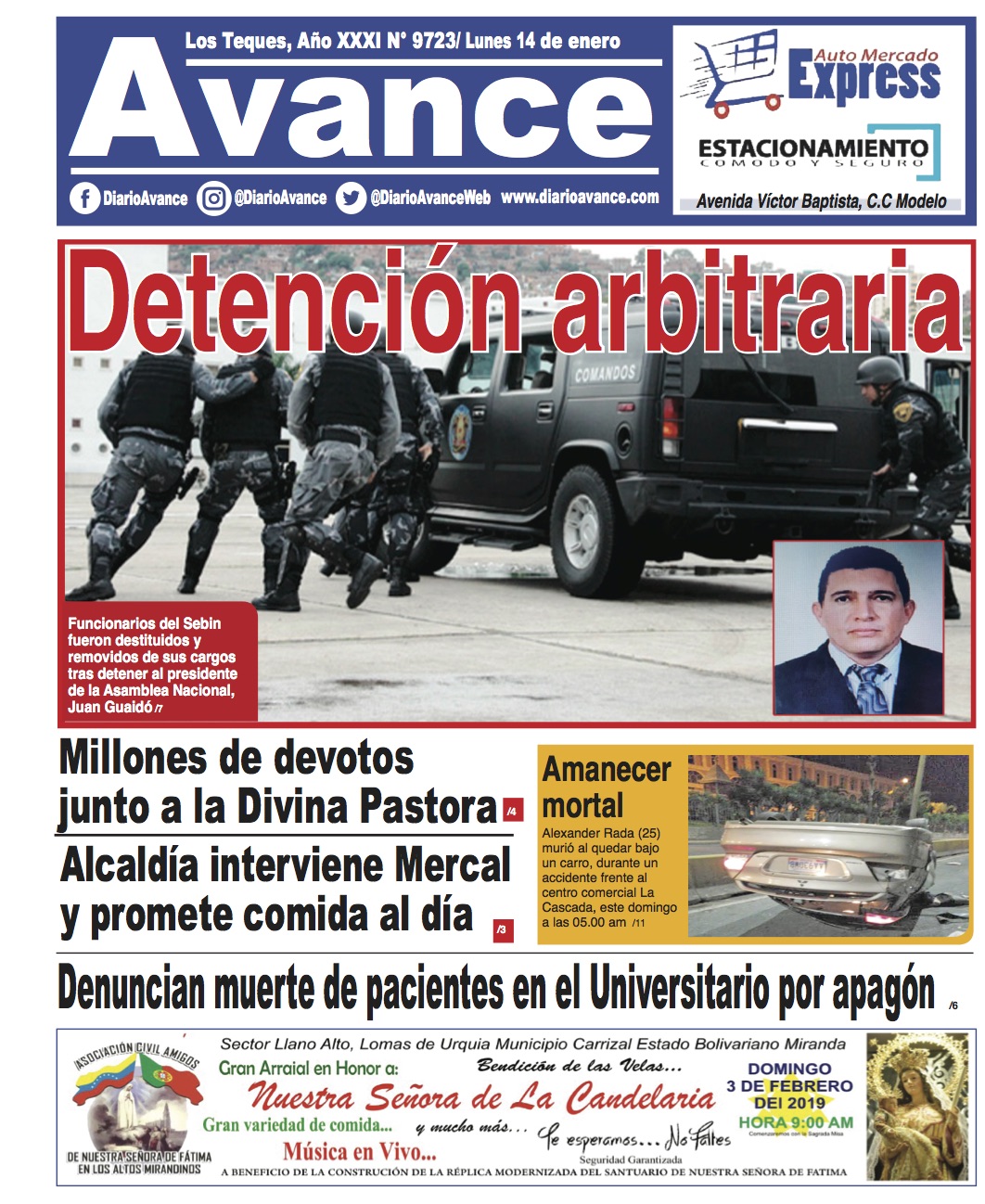 Portada, lunes 14 de enero de 2019