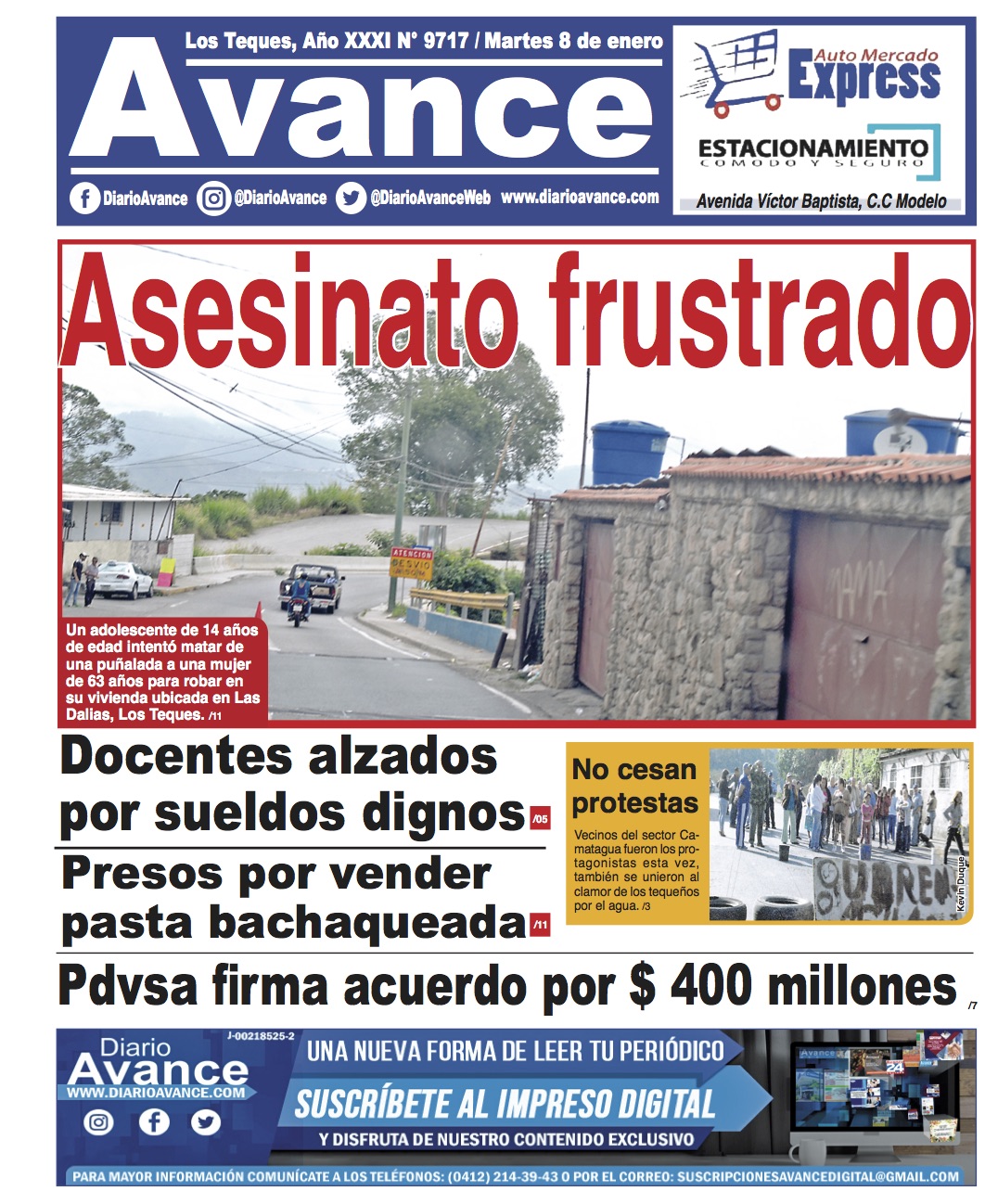 Portada, martes 8 de enero de 2019