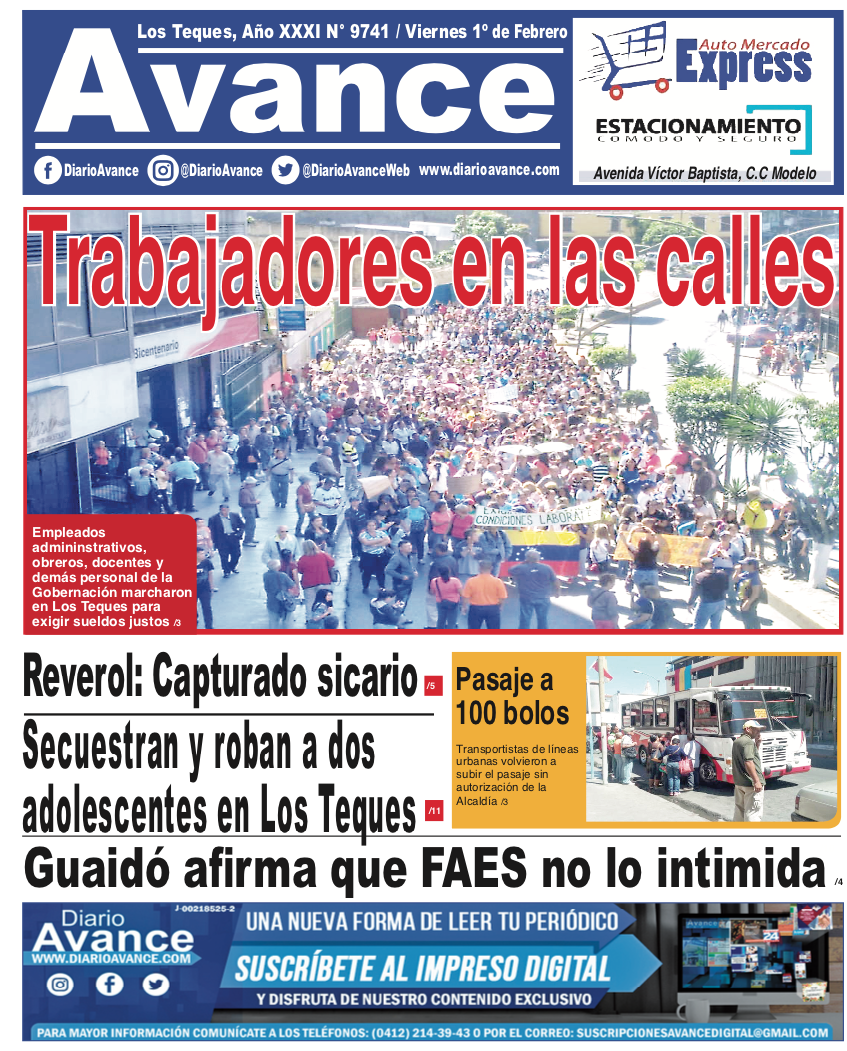 Portada, viernes 01 de febrero de 2019