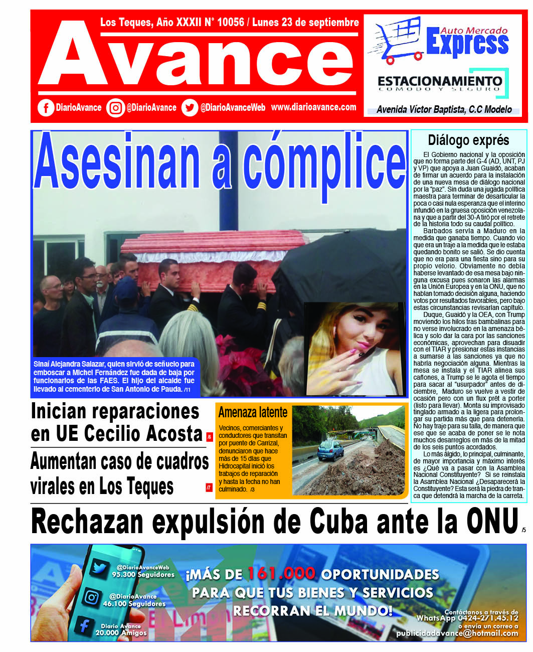 Portada, Lunes 23 de Septiembre de 2019