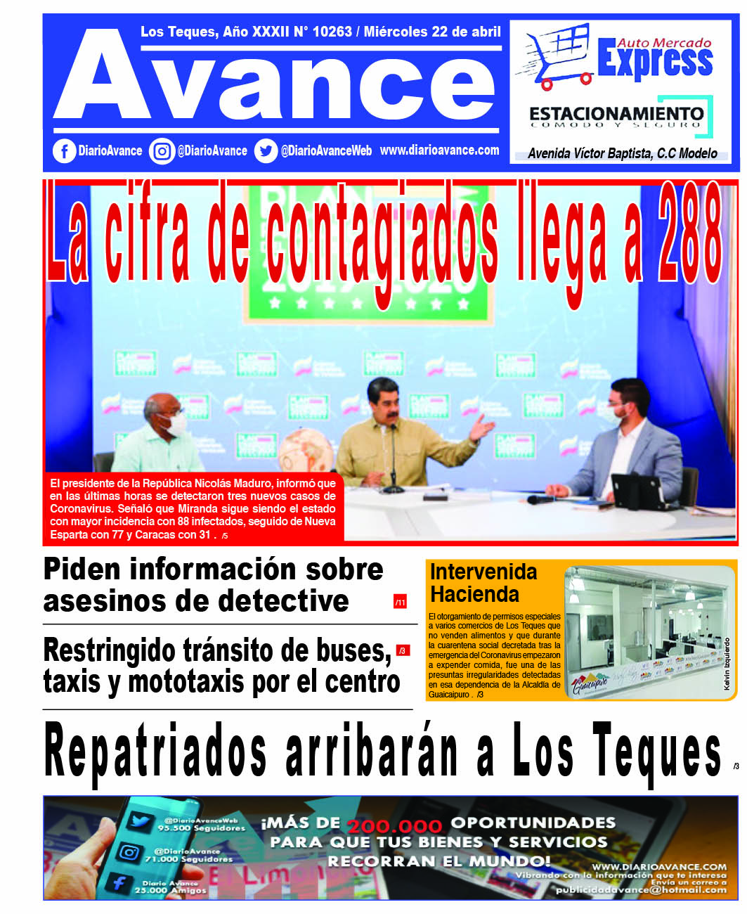 Portada, miércoles 22 de abril de 2020