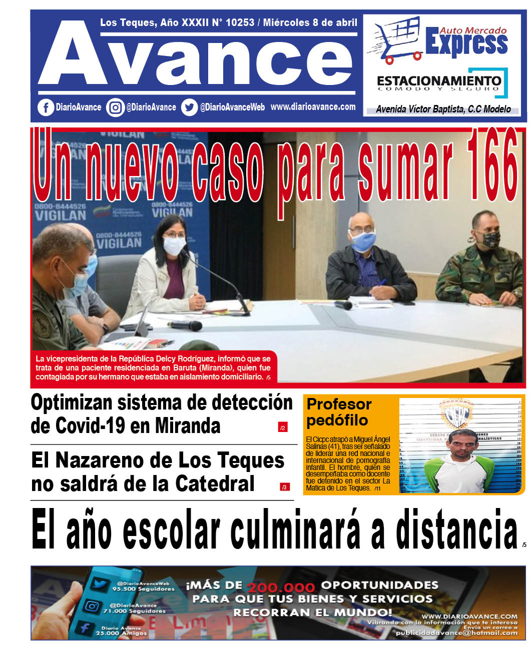 Portada, miércoles 08 de abril de 2020