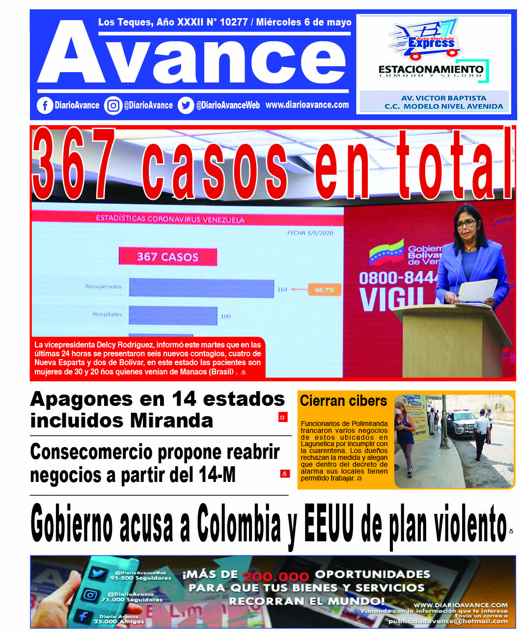 Portada, miércoles 06 de mayo de 2020