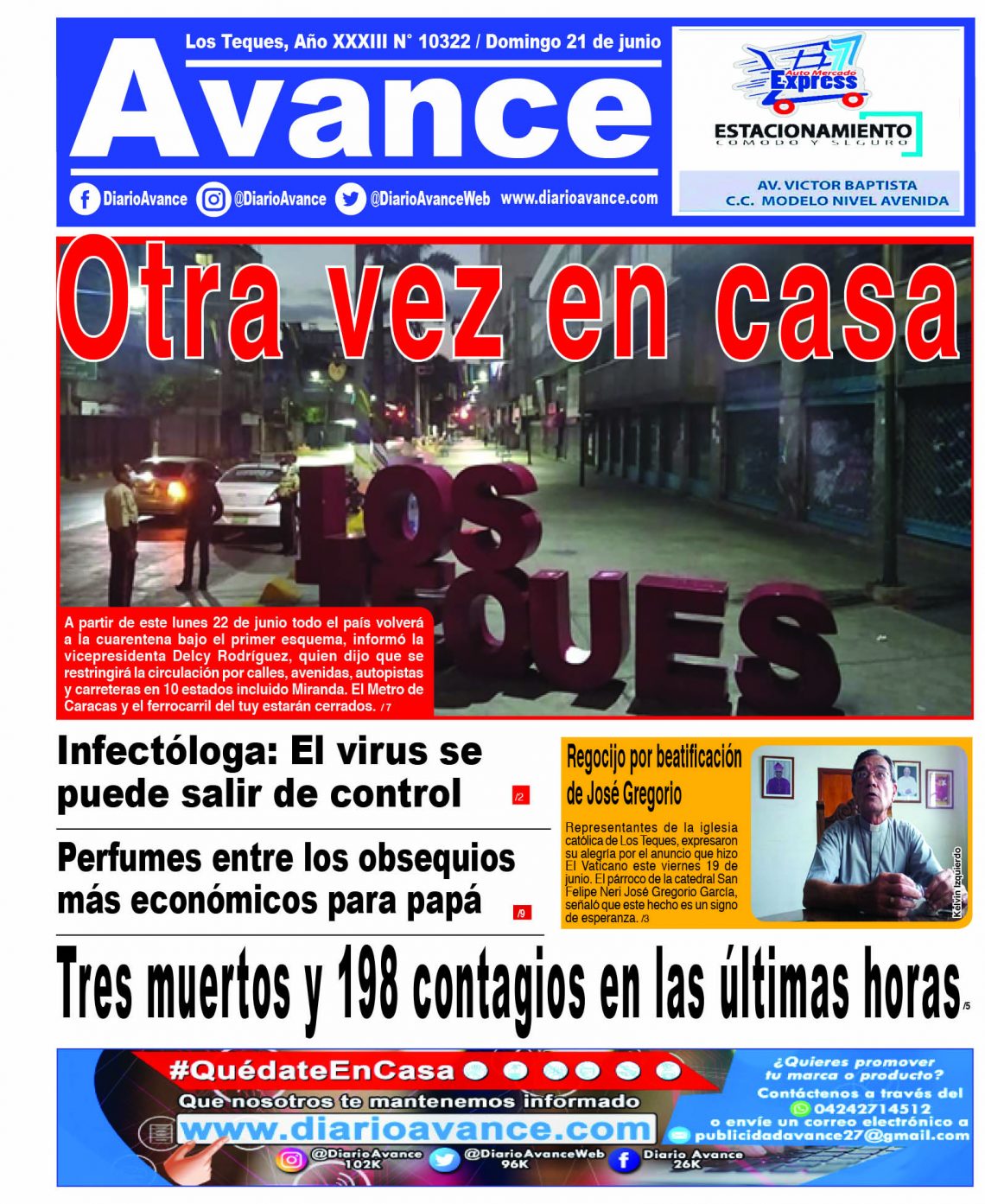 Portada, domingo 21 de junio de 2020 - Diario Avance