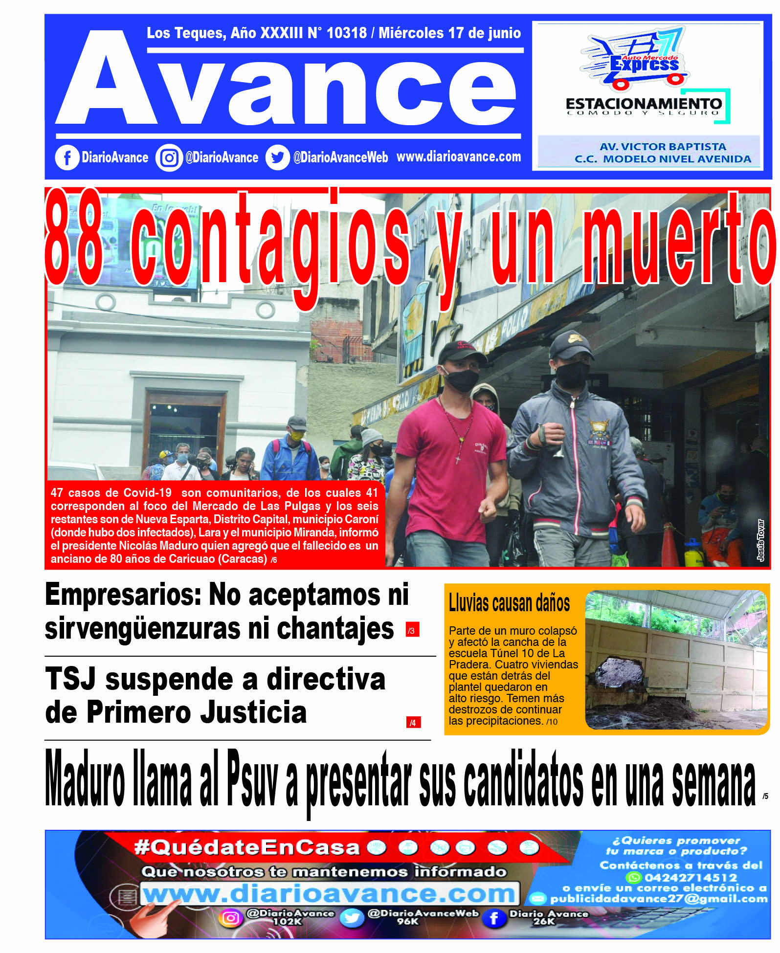 Portada, miércoles 17 de junio de 2020