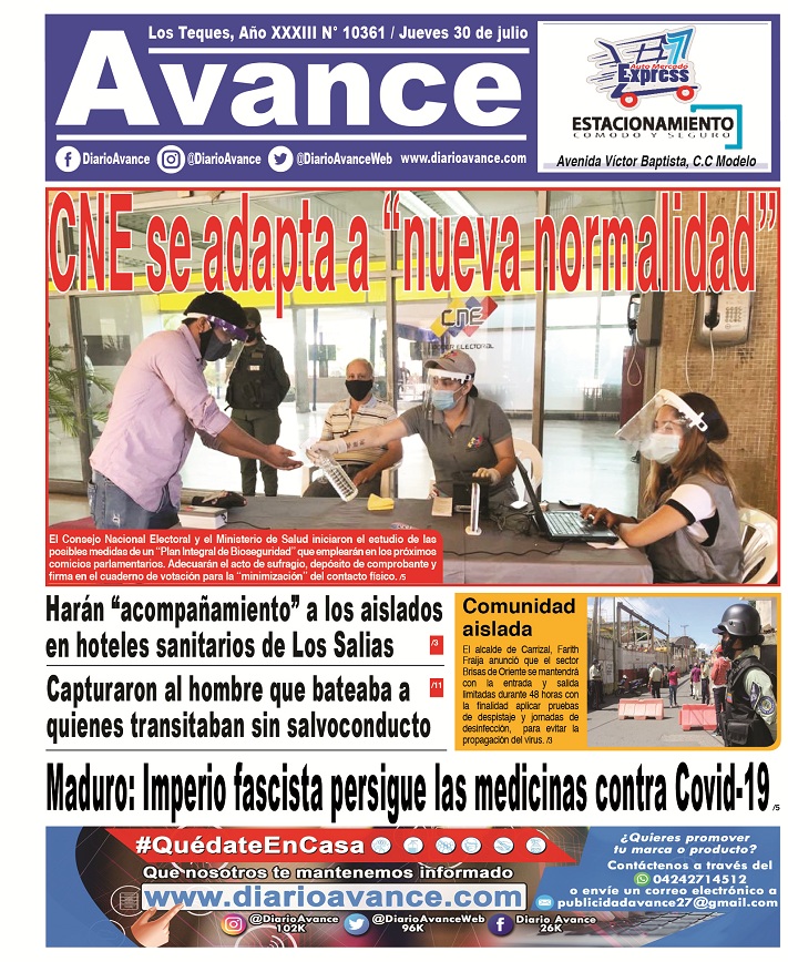 Portada, jueves 30 de Julio de 2020