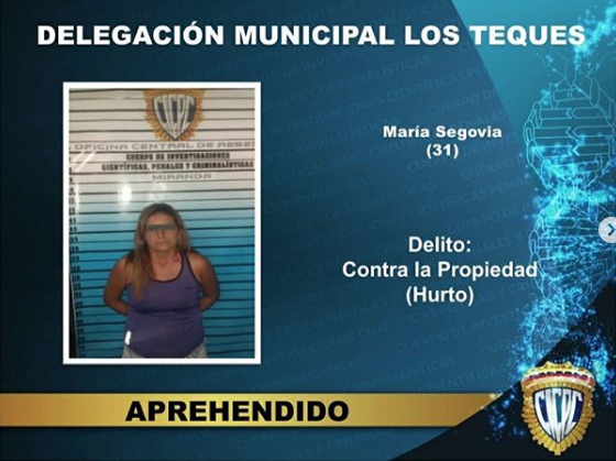 Capturada mujer por hurto en Los Teques