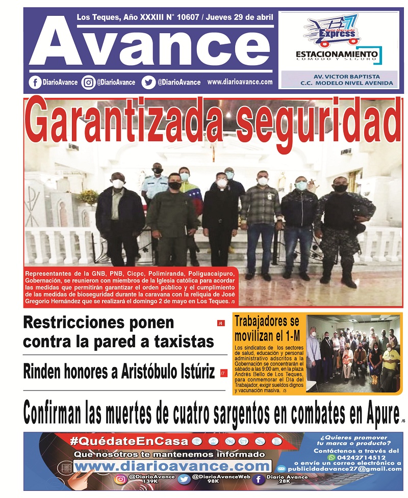 Portada, Jueves 29 de Abril de 2021