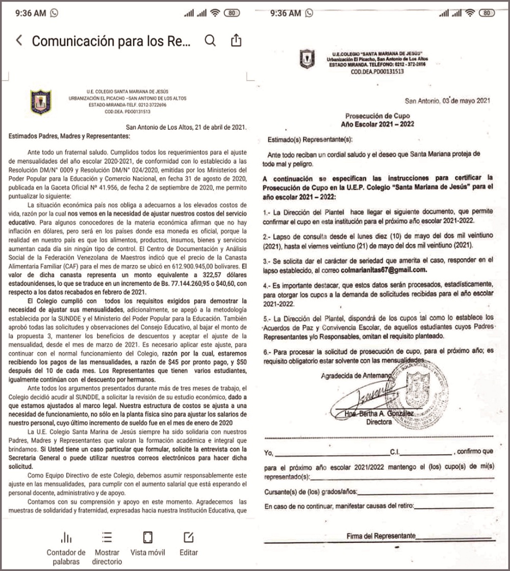 Denuncian aumento arbitrario en colegio Mariana de Jesús